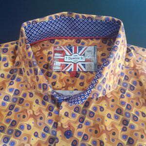 7 Downie St. London Couture SZ LG Orange Abstract Print 100% Cotton Men's Shirt